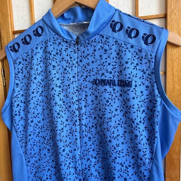 Pearl Izumi Zip Front Floral Sleeveless Cycling Top in Blue/Navy Floral | Large - Picture 3 of 5